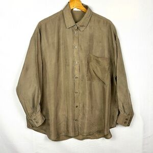 MNG Mango Women Long Sleeve 100% Silk Button Down Shirt Sz L Classic Luxe Career